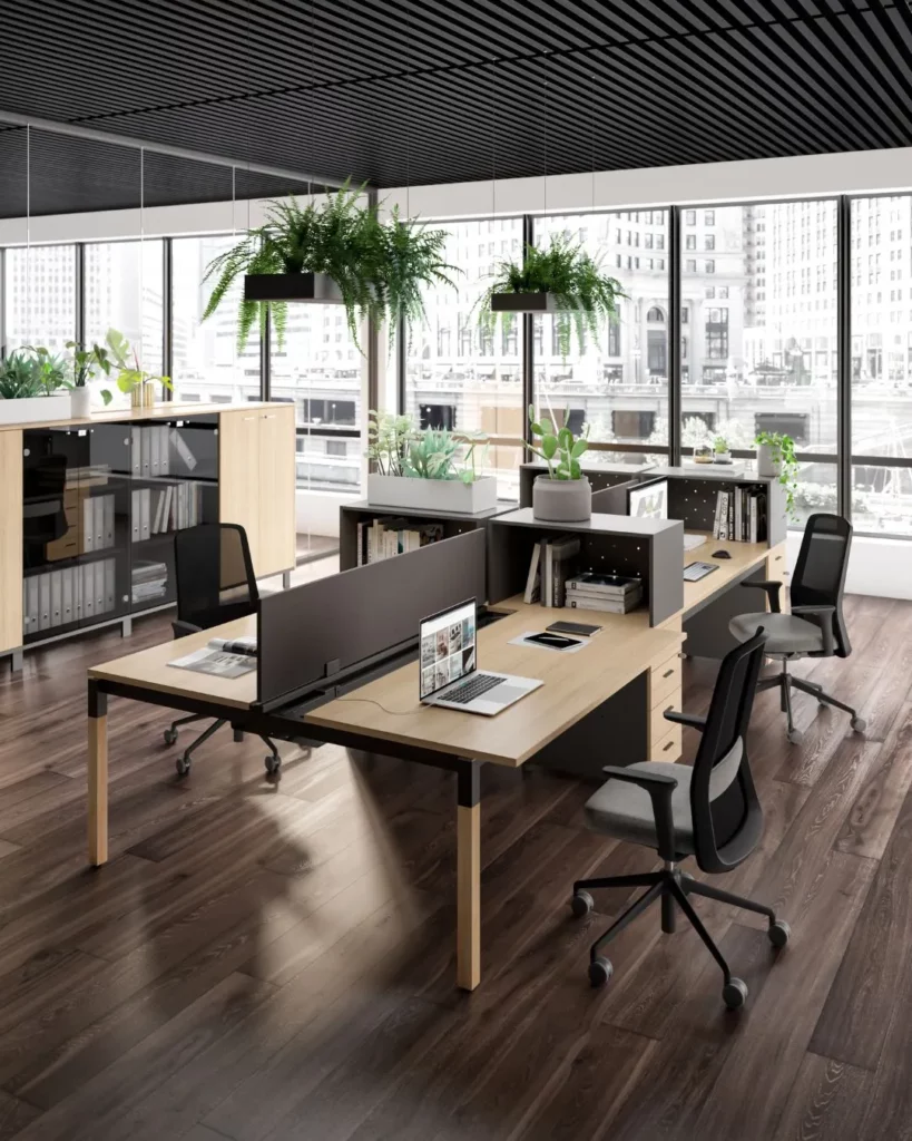 Space Planning - Open space bureaux bench noir et bois